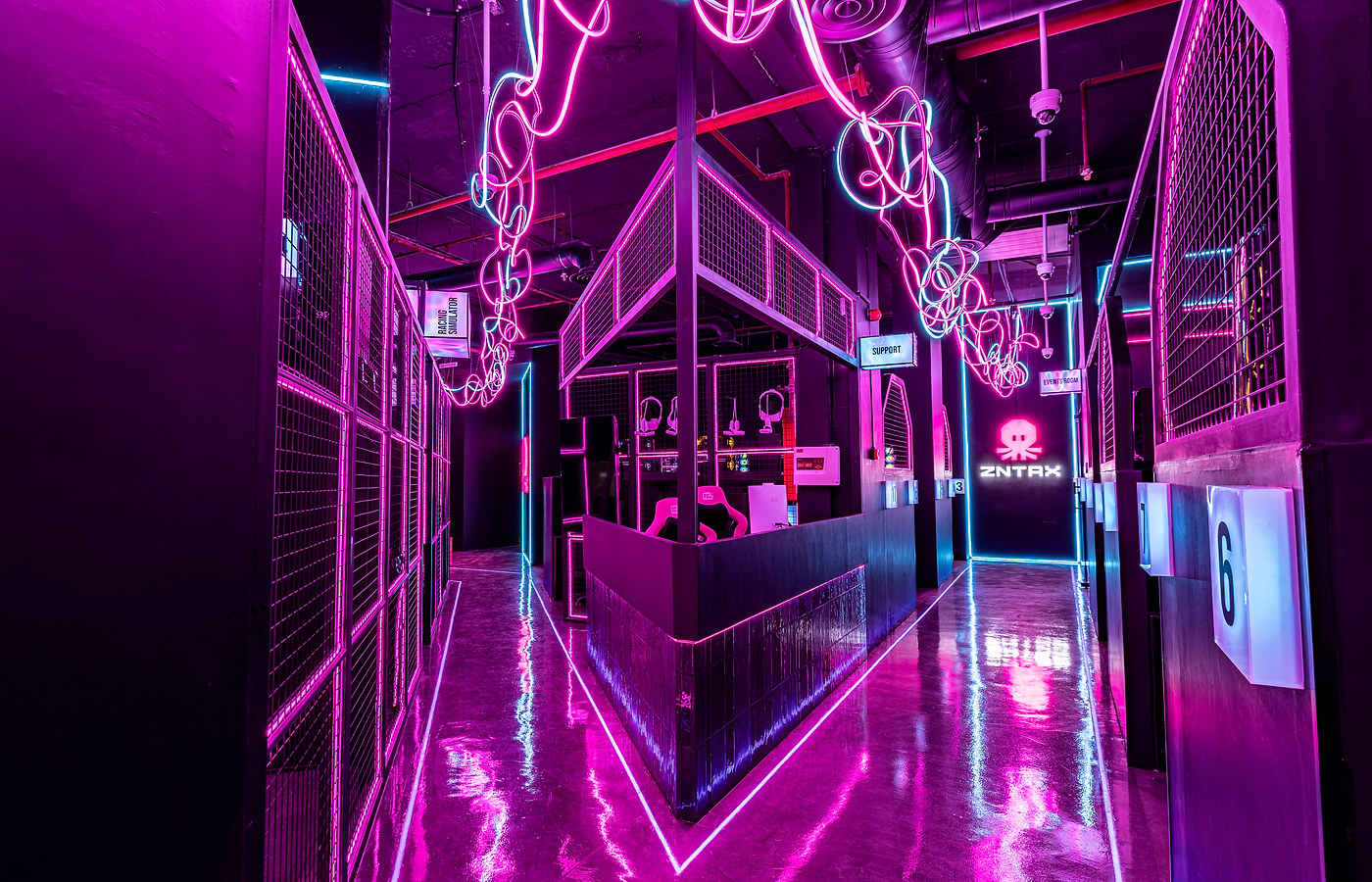 ZNTRX center interior configured with gaming stations and guest spaces
